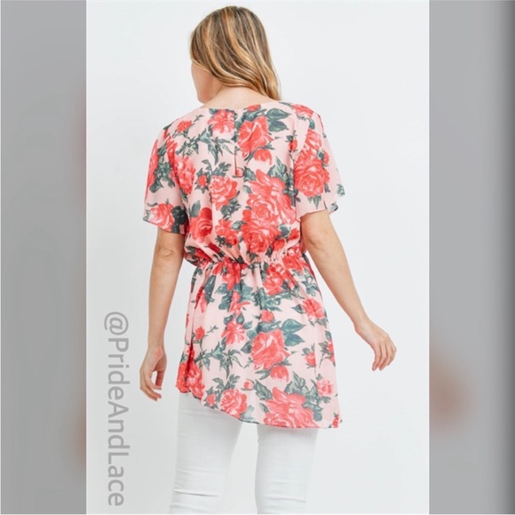 LAST 2️⃣ PEACH FLORAL ASYMMETRICAL TOP - Picture 2 of 3